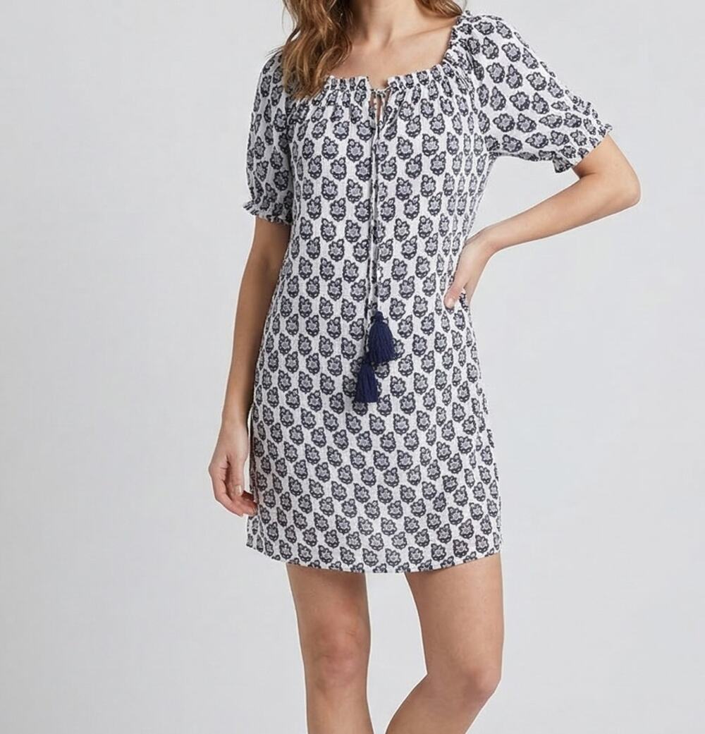 Heartloom Small Tommy Riviera Dress NEW NWT Blue White Print Off Shoulder